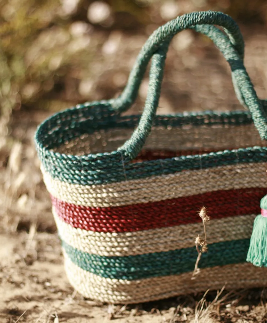 Shabba Pandan Straw Tote Bag, in Coastal Red & Turquoise