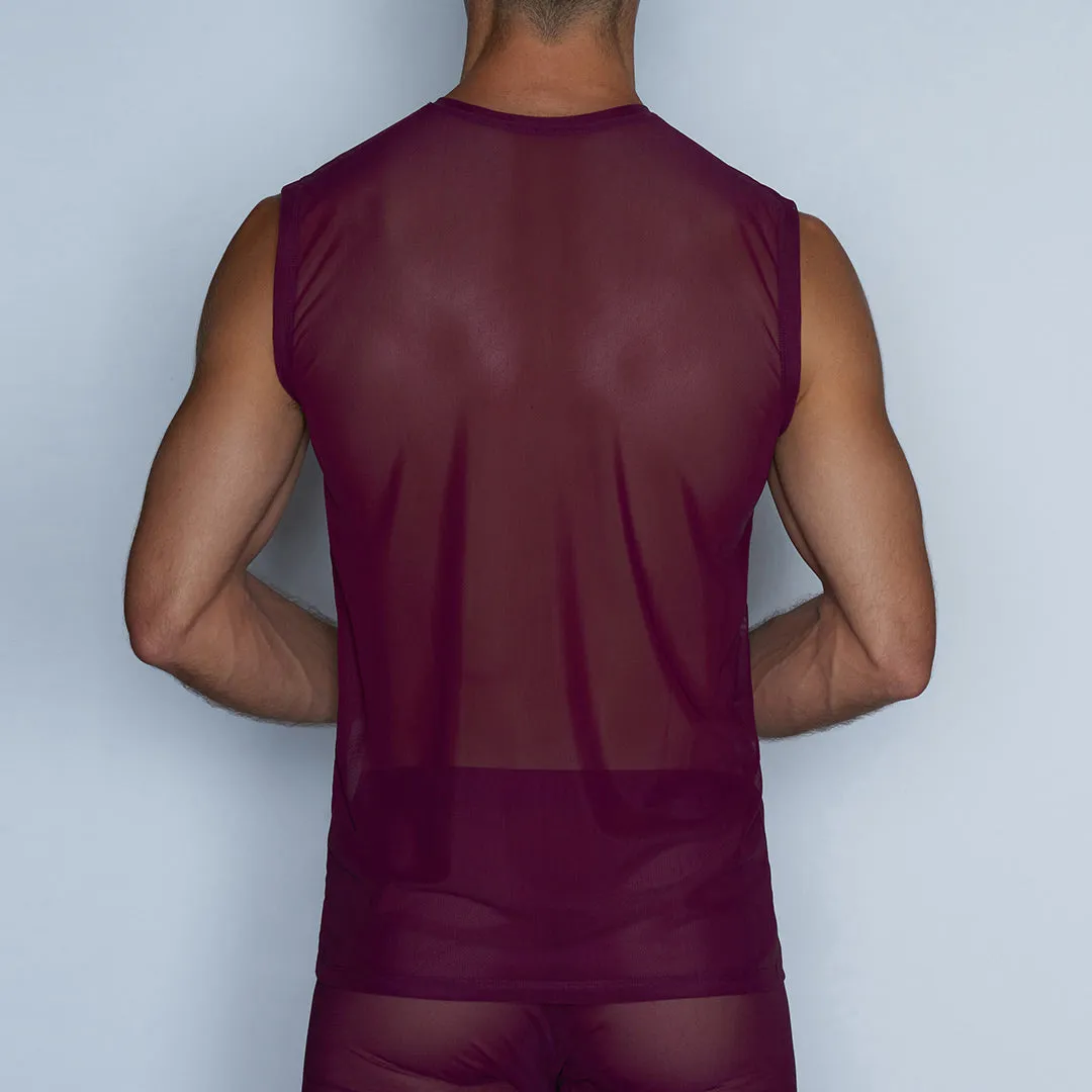 Sheer Sleeveless Crew Neck T-Shirt Perrie Purple