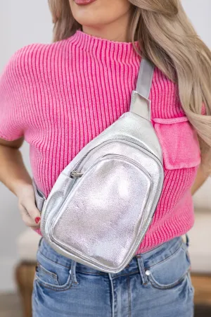 Silver Metallic Sling Bag