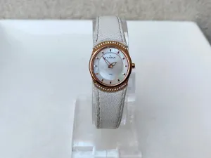 Skagen Women's Rose Gold Tone Round Watch Jeweled Mother of Pearl Dial White Leather Band