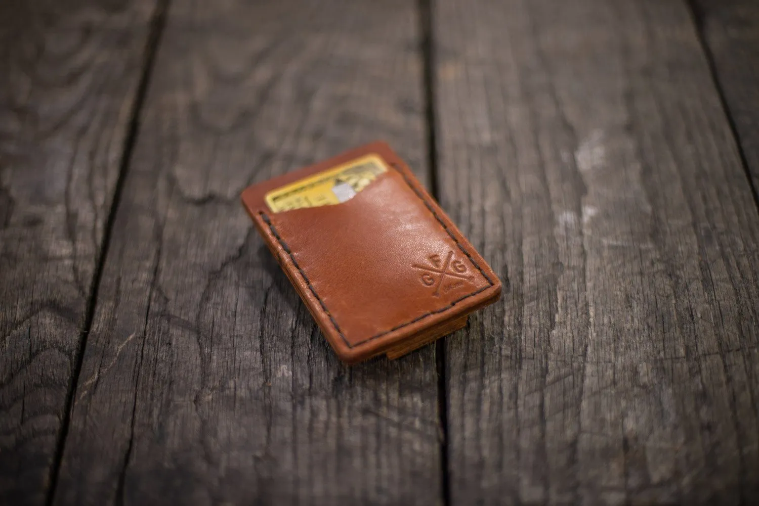 SLIM LEATHER CARD WALLET WITH MAGNETIC MONEY CLIP