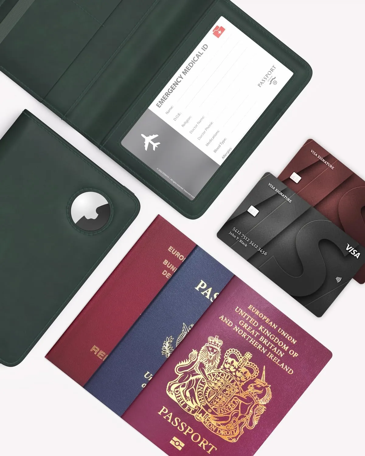 Slim Leather Passport Wallet Holder with Airtag Slot for Family