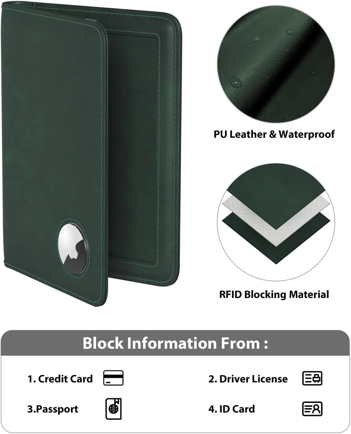 Slim Leather Passport Wallet Holder with Airtag Slot for Family