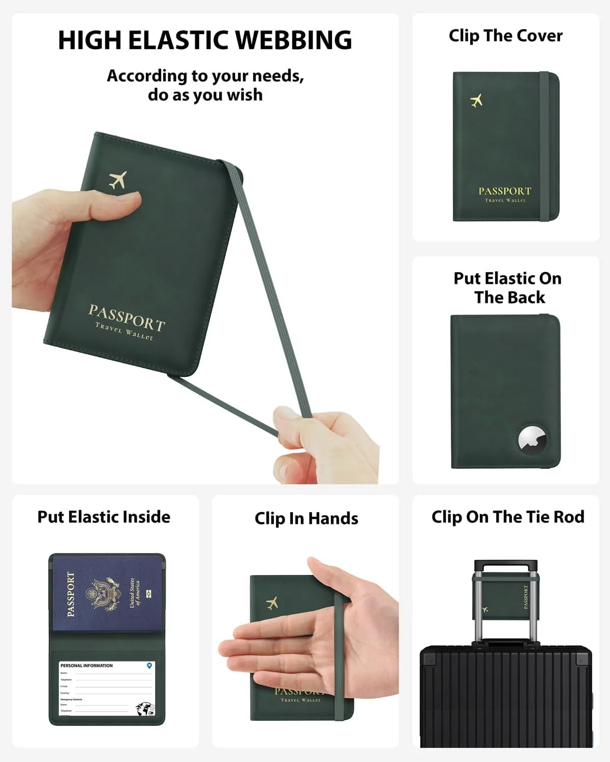 Slim Leather Passport Wallet Holder with Airtag Slot for Family