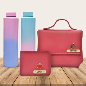 Sling Bag & Men's Wallet & Personalised Couple Rainbow Classic WaterBottle - Wine