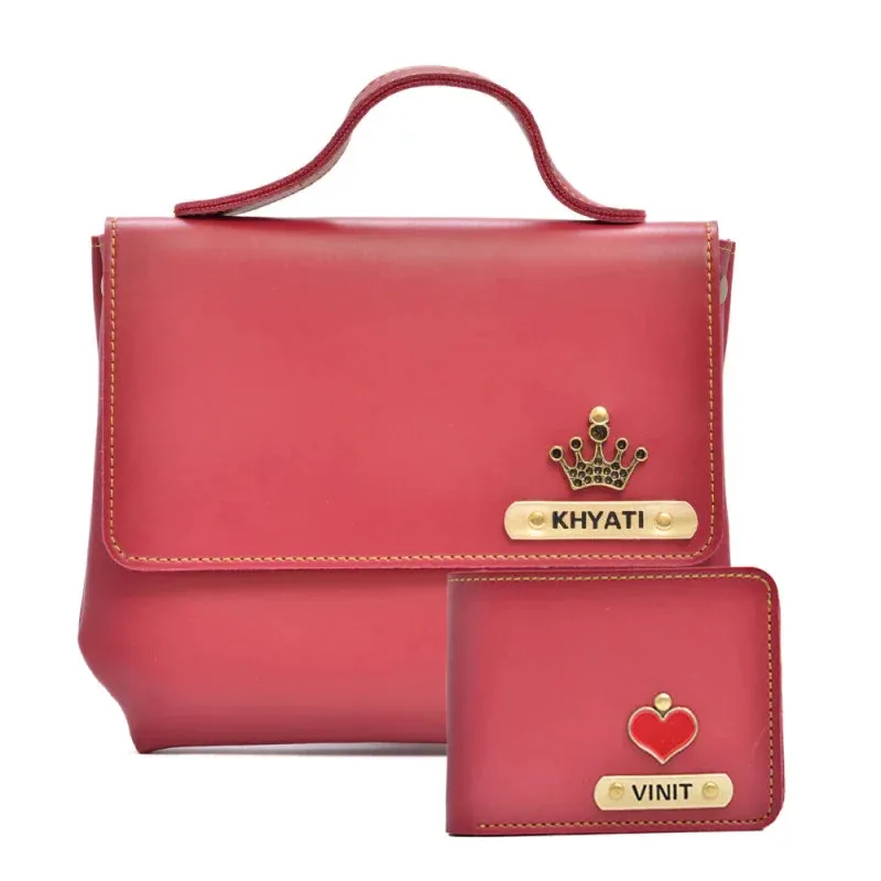 Sling Bag & Men's Wallet & Personalised Couple Rainbow Classic WaterBottle - Wine
