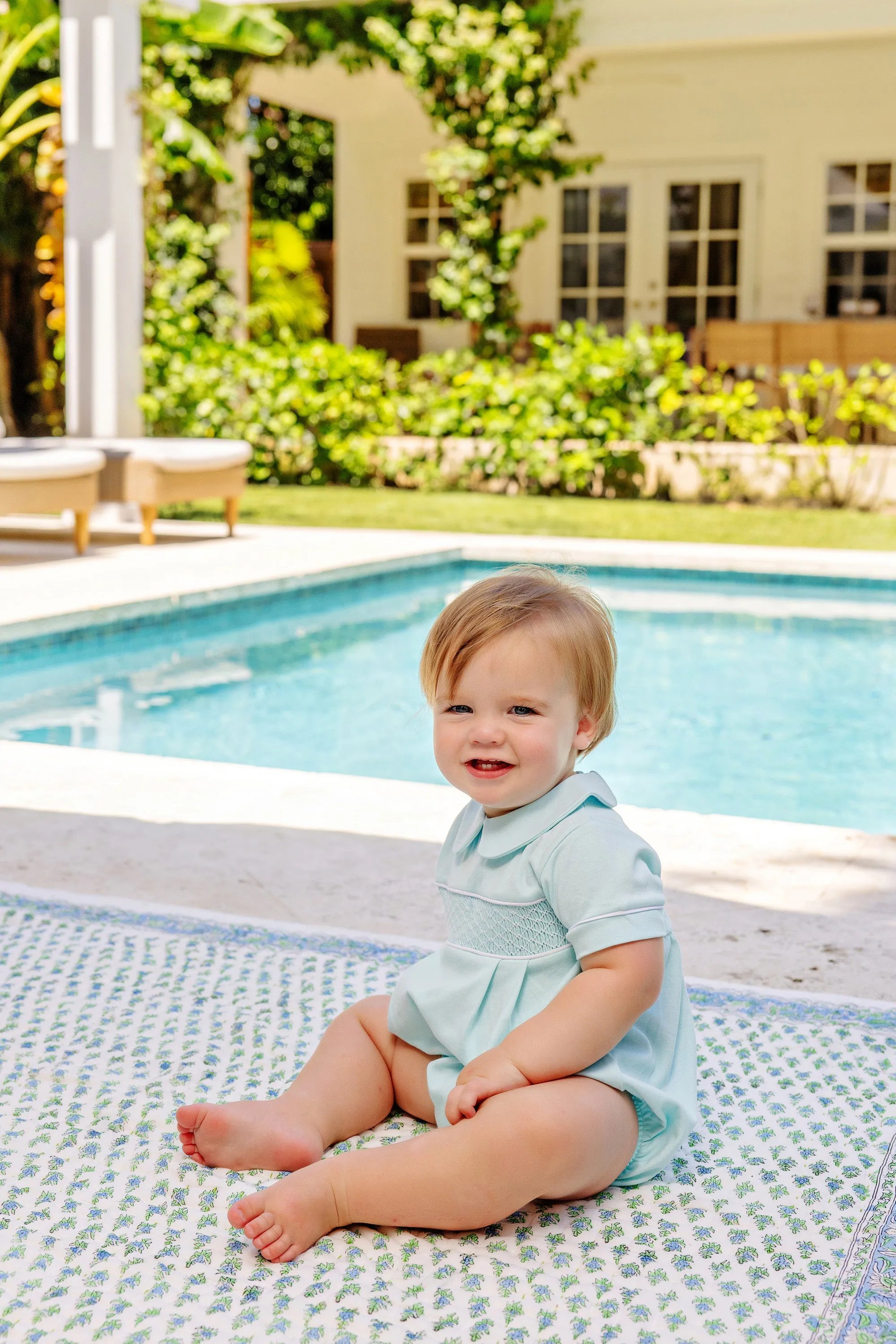 Smocked Bradford Bubble - Edisto Egg Blue with Worth Avenue White