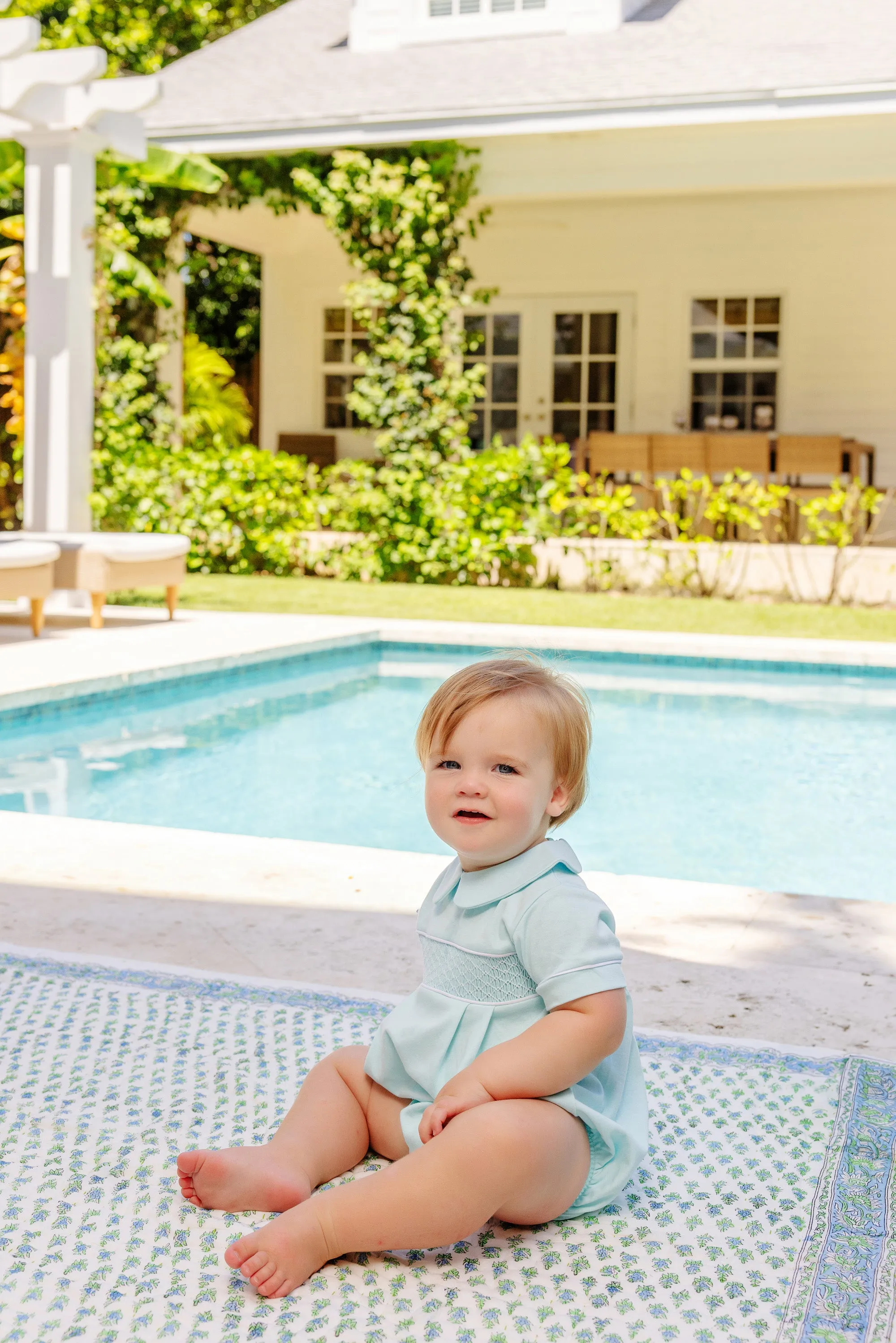 Smocked Bradford Bubble - Edisto Egg Blue with Worth Avenue White