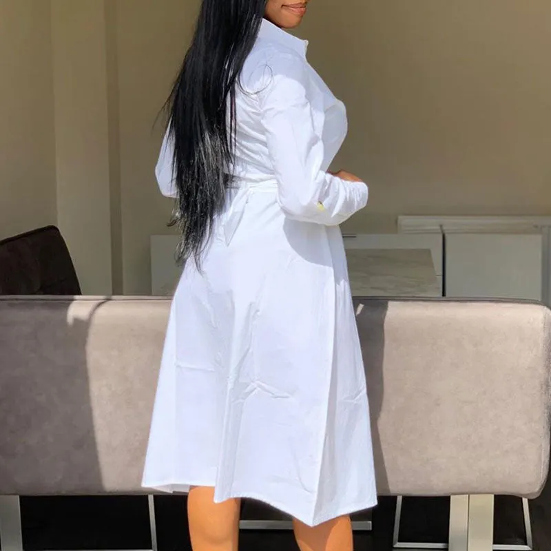 Solid Long Sleeve Button Detailed Shirt Dress