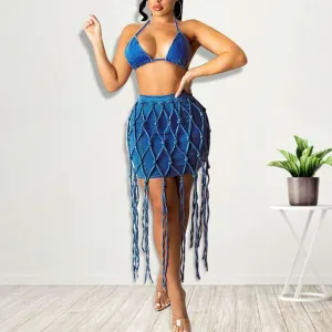 Solid Sleeveless Tube Top & Bandage Skirt Set