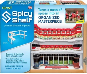 Spicy Shelf Spice Rack and Stackable Organizer 1 Set of 2 Shelves, turns a mess of spices into an organized masterpiece! Retails $78 