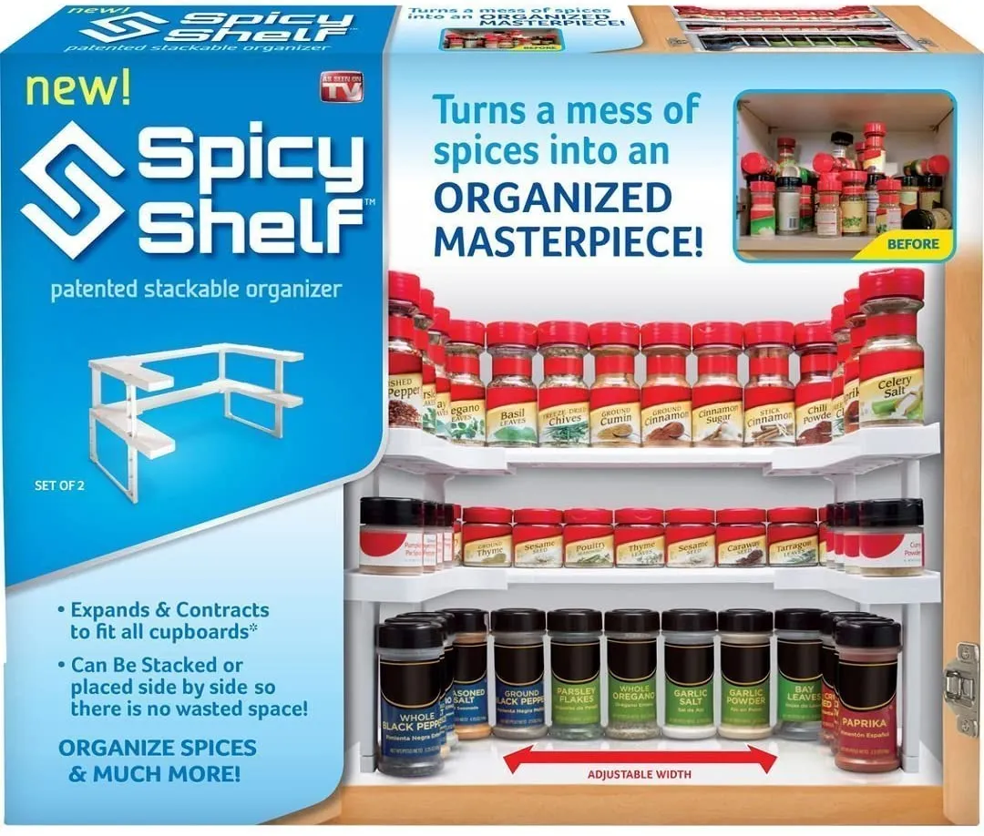 Spicy Shelf Spice Rack and Stackable Organizer 1 Set of 2 Shelves, turns a mess of spices into an organized masterpiece! Retails $78 