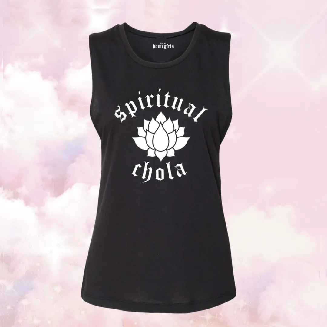 SPIRITUAL CHOLA (WOMEN’S MUSCLE TANK (BLACK)