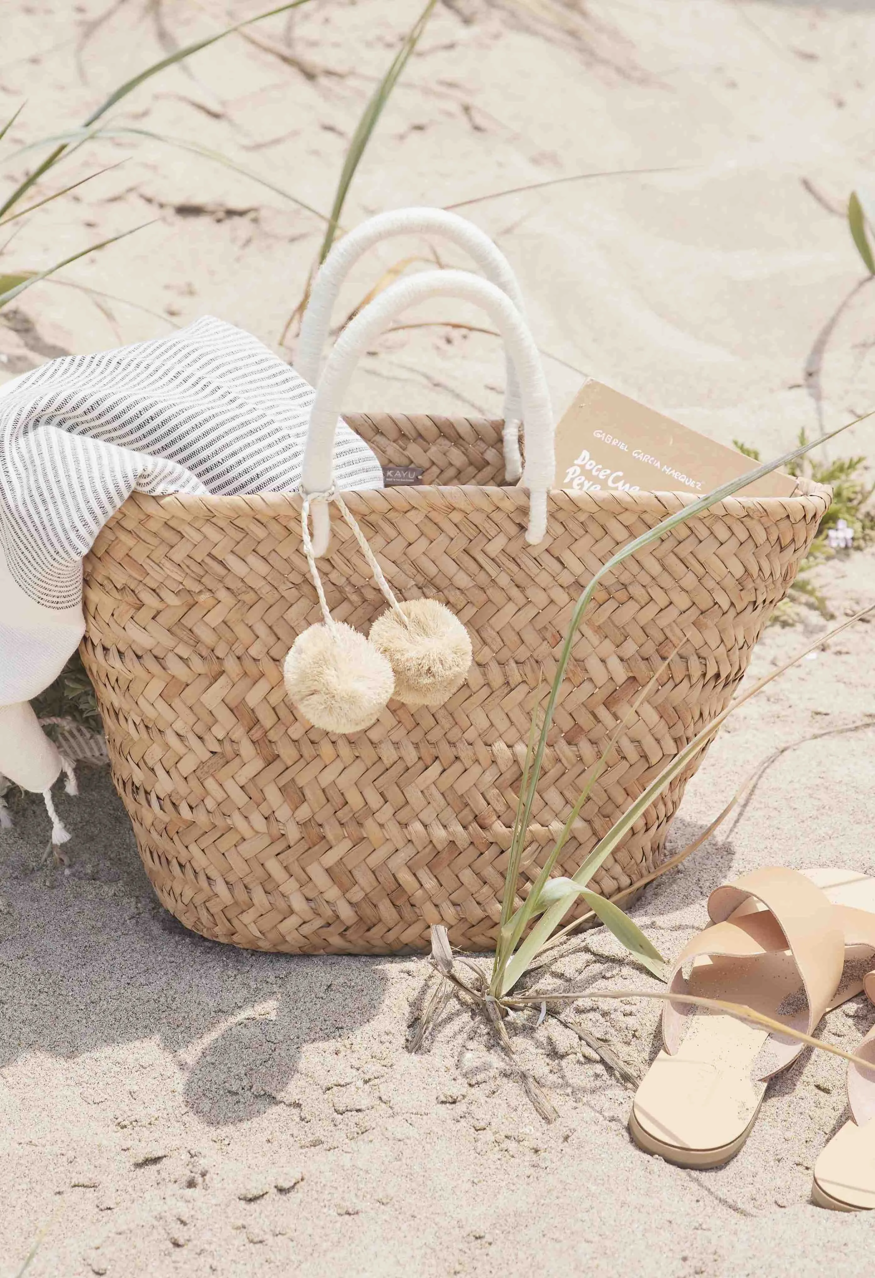 St Tropez Pom Pom Straw Tote