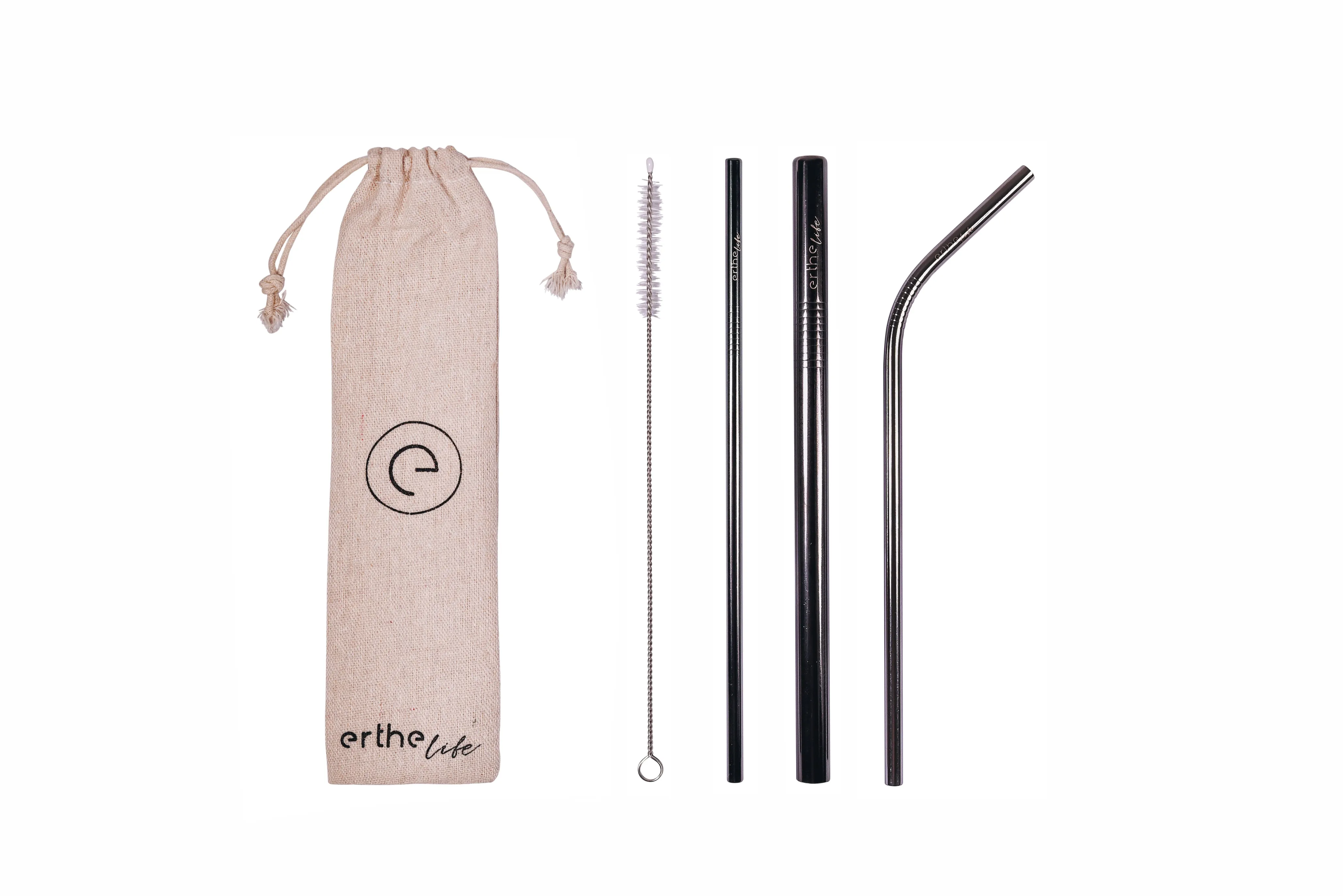Stainless Steel Reusable Straw Set (Black)
