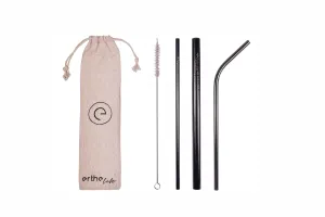 Stainless Steel Reusable Straw Set (Black)
