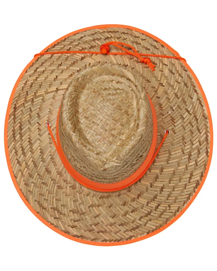 Statesman Harvester Straw Hat Natural & Fluro Orange