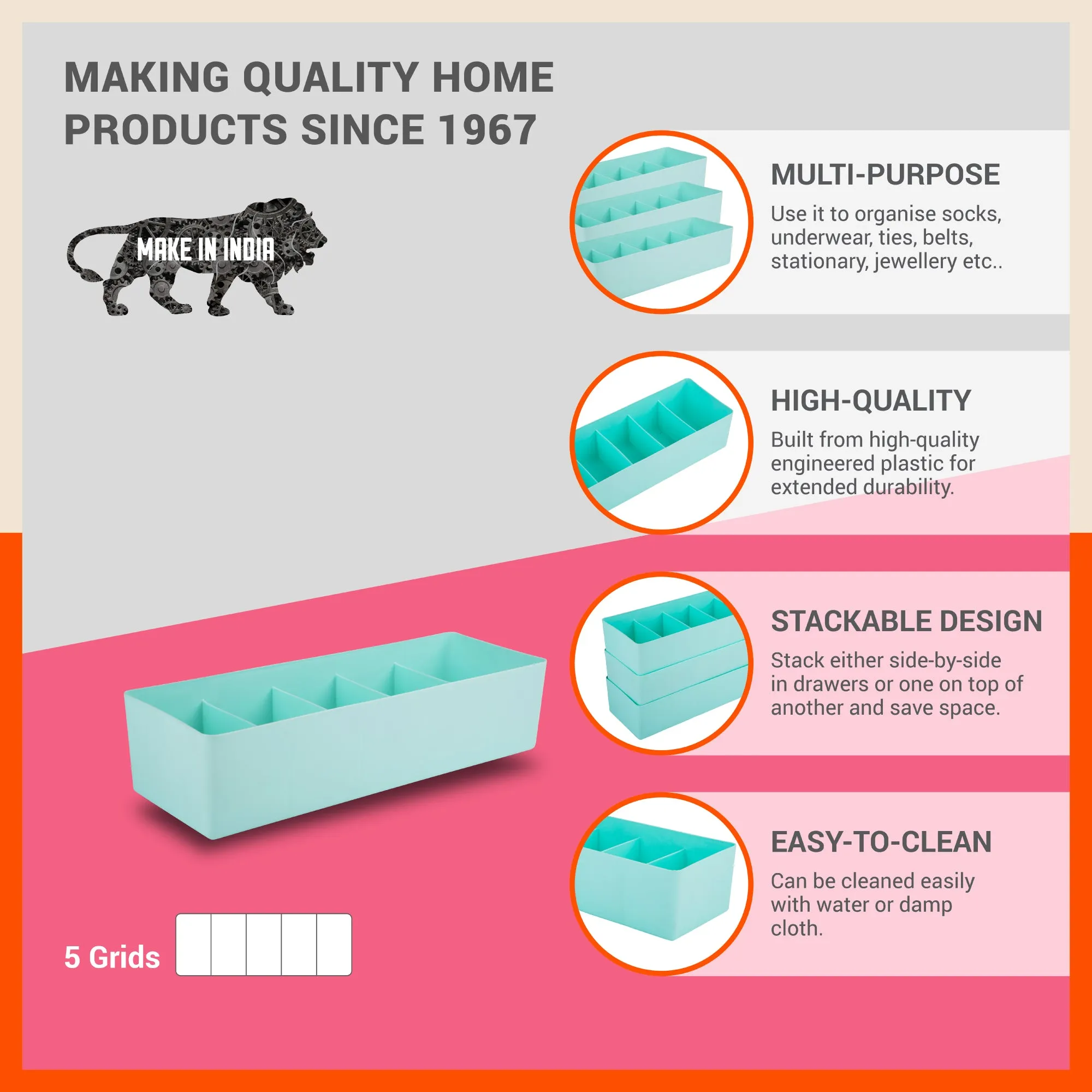 Stomo Dori Multi-Purpose Stackable Drawer Organizer For Home | Jade - Set of 16
