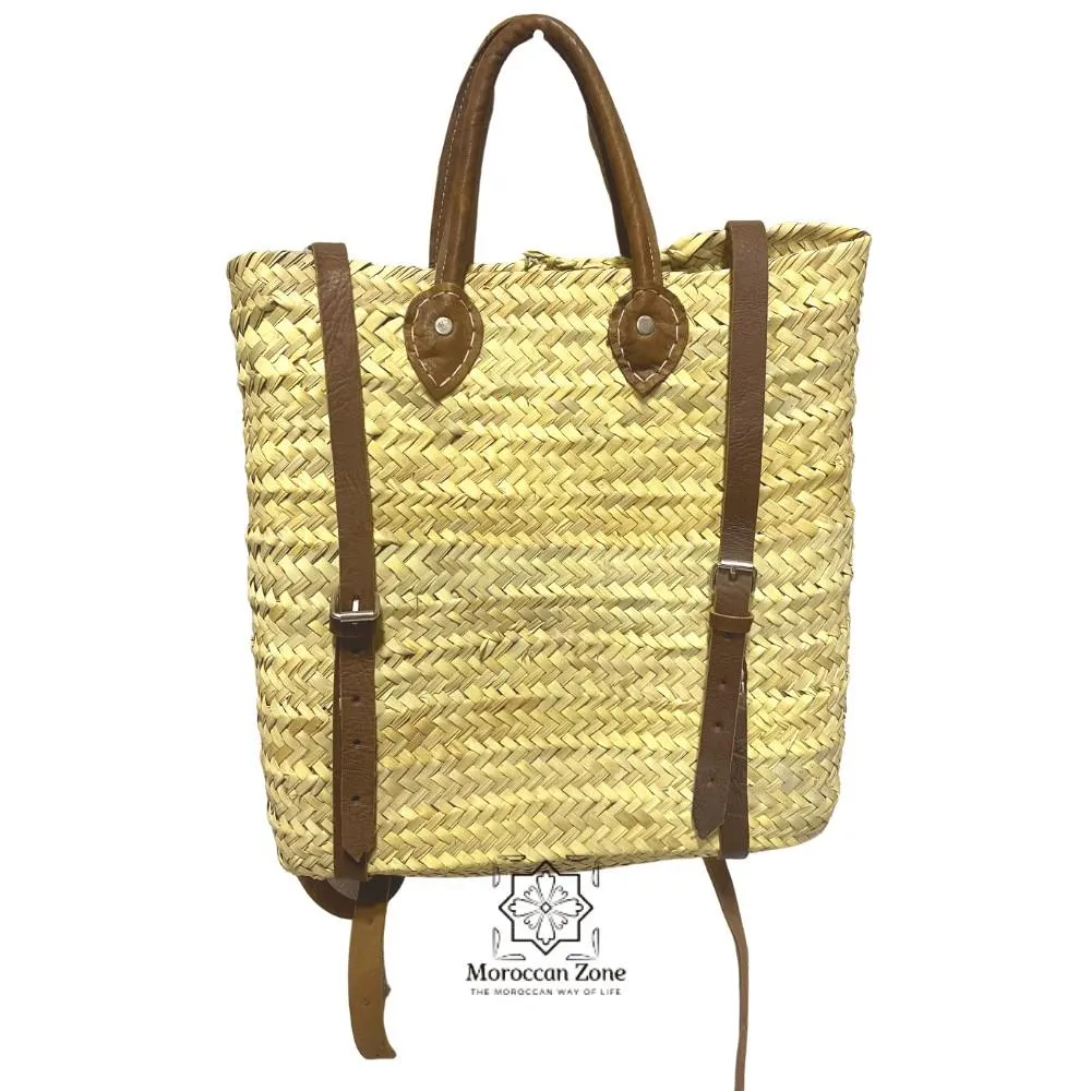 Straw Backpack Leather Straps