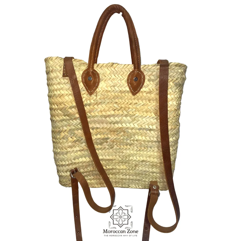 Straw Backpack Leather Straps