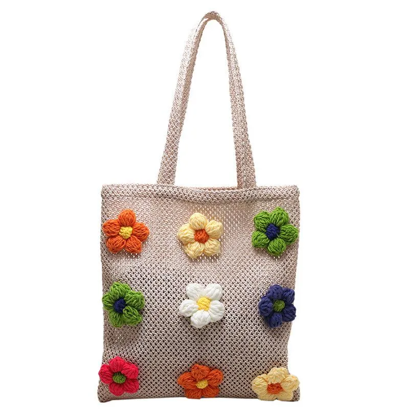 Straw Flower Tote Bag