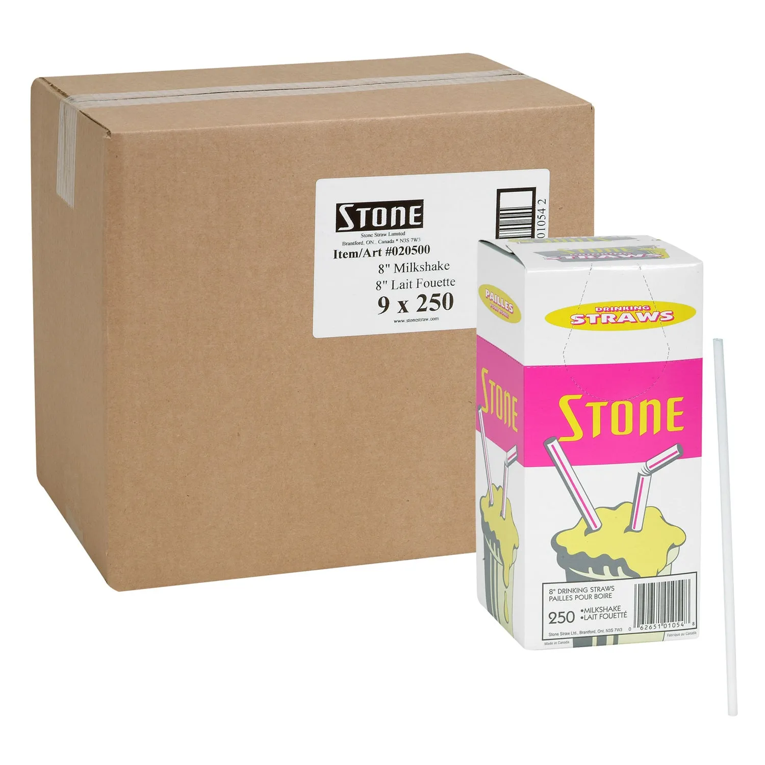 Straw Plastic White Milkshake 8 in. - 9 x 250 count - Stone Plastics - Packaging and Accessories - Restaurant Supplies and Equipment - Canadian Distribution