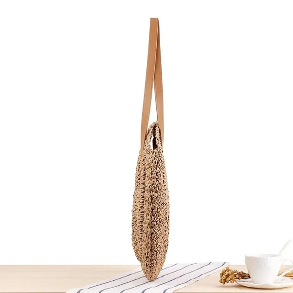 Summer New Fashion Outdoor Circular Beach Straw Braided Woven Beach Bag Travel Sling Bag Tote Bag