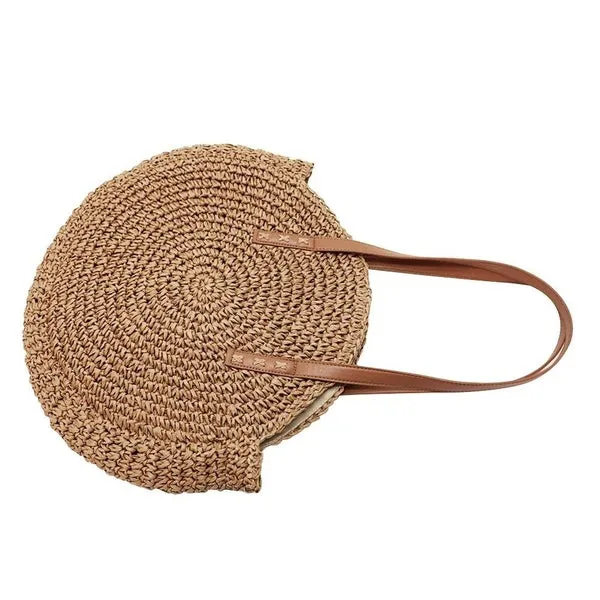 Summer New Fashion Outdoor Circular Beach Straw Braided Woven Beach Bag Travel Sling Bag Tote Bag