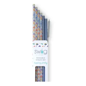 Swig Snow Day   Blue Glitter Reusable Straw Set