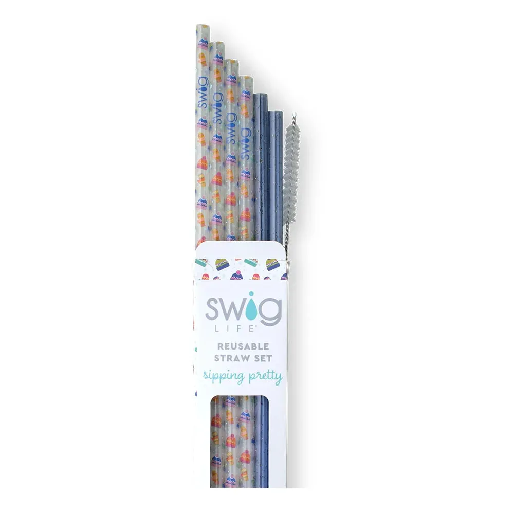 Swig Snow Day   Blue Glitter Reusable Straw Set