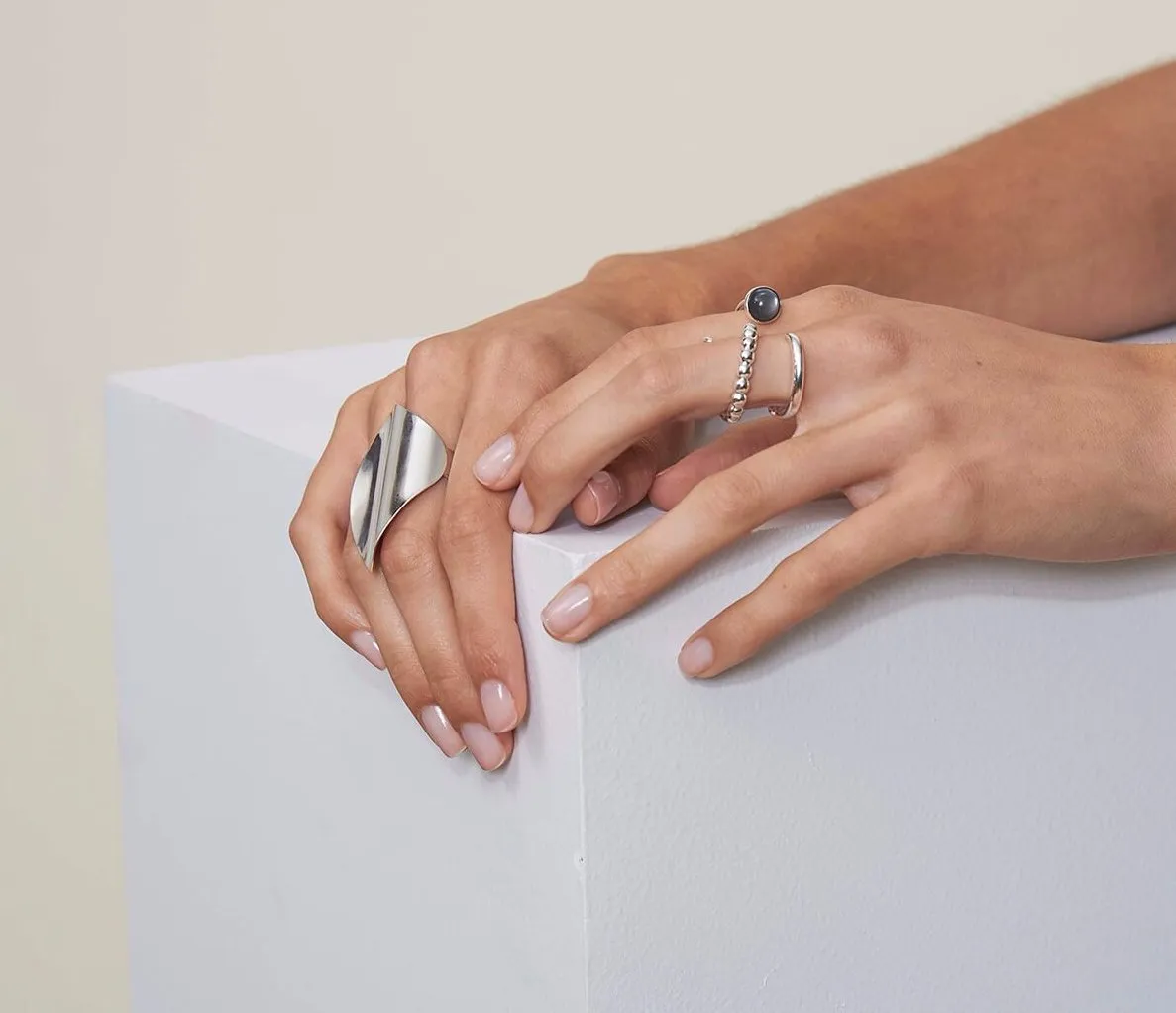 Tangent Ring in Silver with Grey Moonstone