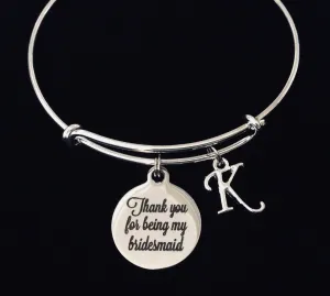 Thank You For Being My Bridesmaid Adjustable Bracelet Expandable Silver Wire Bangle Wedding Shower Bridal Trendy Proposal One Size Fits All Gift