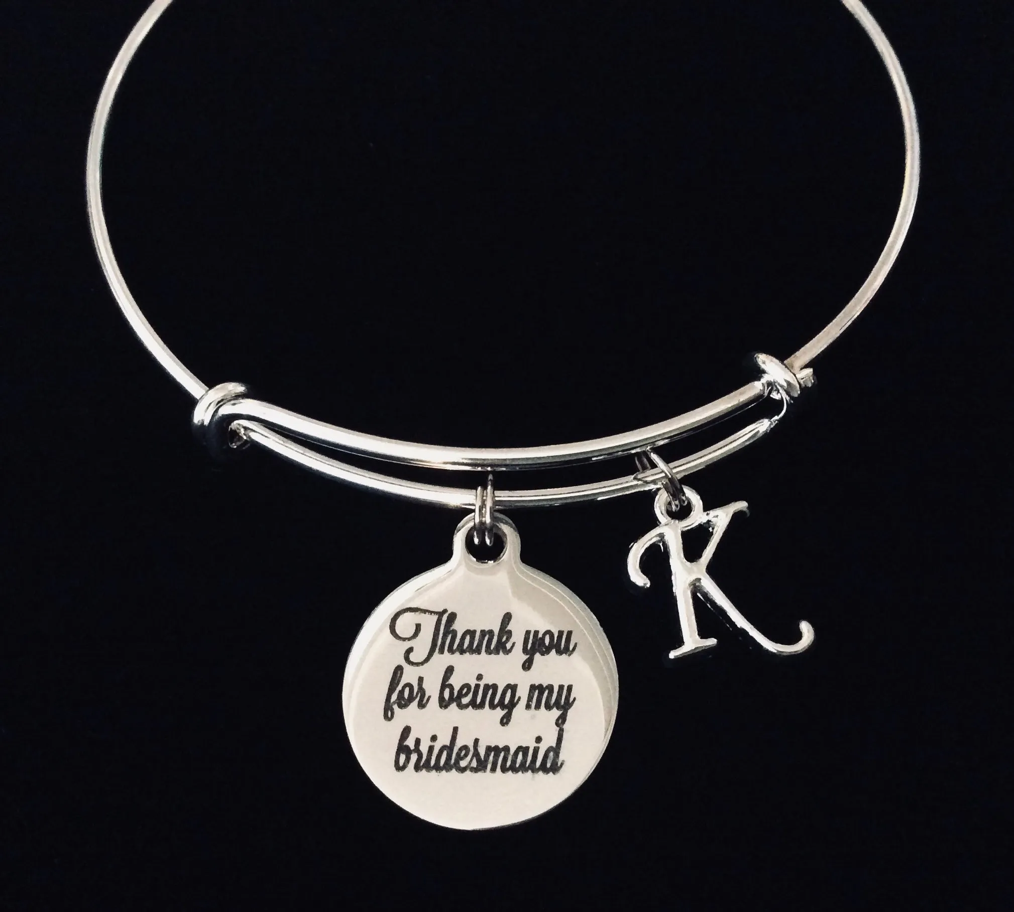 Thank You For Being My Bridesmaid Adjustable Bracelet Expandable Silver Wire Bangle Wedding Shower Bridal Trendy Proposal One Size Fits All Gift