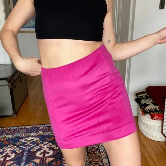 The Limited Textured Fur Wool Blend A Line Lined Career Mini Pencil Skirt Pink