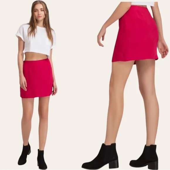 The Limited Textured Fur Wool Blend A Line Lined Career Mini Pencil Skirt Pink