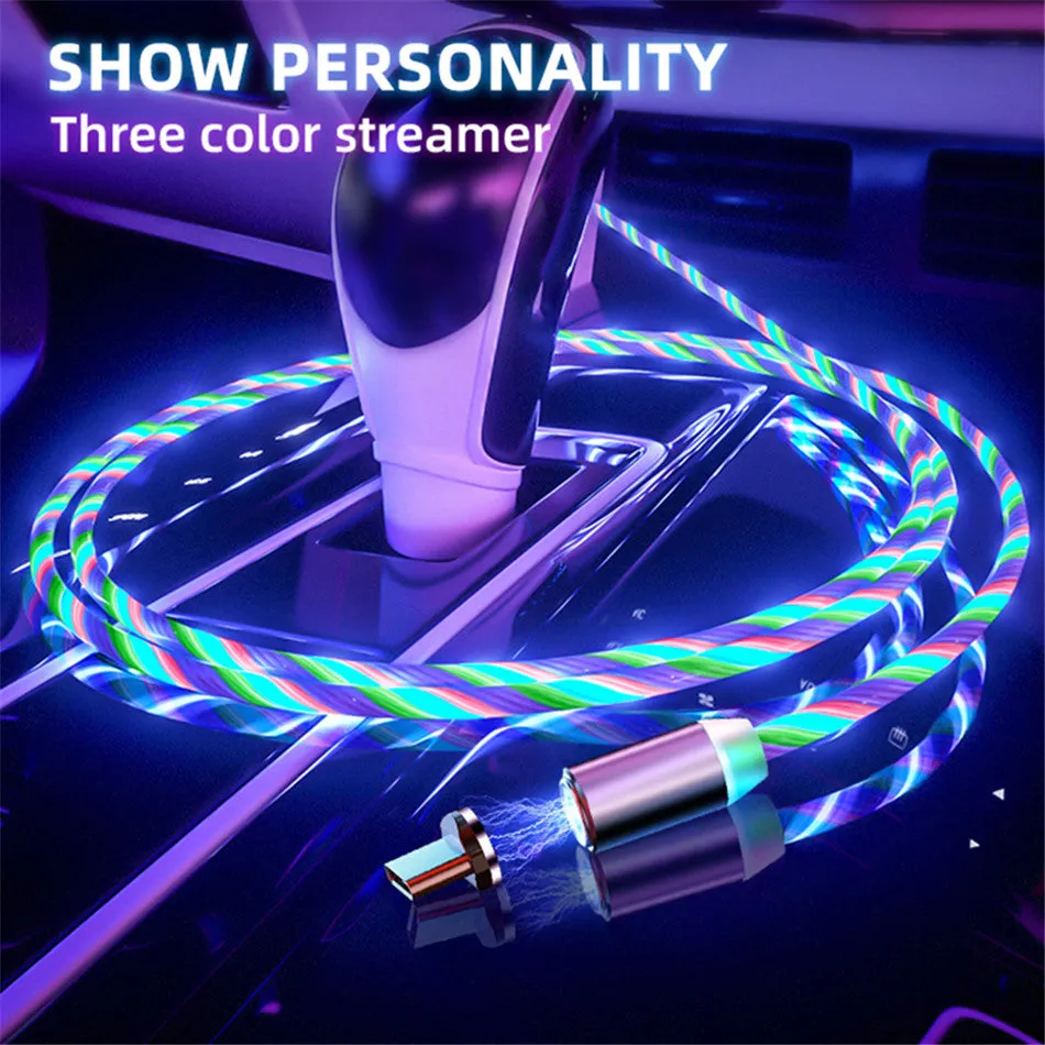 Three Colors Lighting Streamer Magnetic Suction Data Cable 360 Degree Magnetic Suction Data Line Android connector