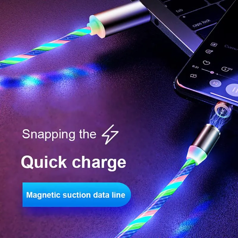 Three Colors Lighting Streamer Magnetic Suction Data Cable 360 Degree Magnetic Suction Data Line Android connector
