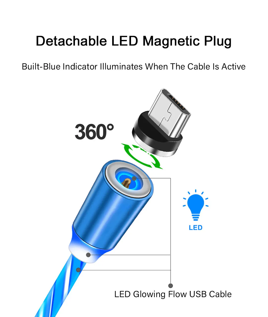 Three Colors Lighting Streamer Magnetic Suction Data Cable 360 Degree Magnetic Suction Data Line Android connector