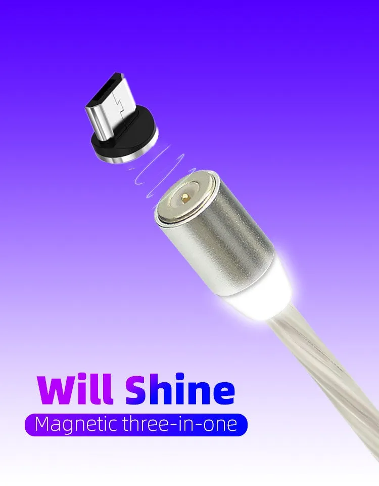 Three Colors Lighting Streamer Magnetic Suction Data Cable 360 Degree Magnetic Suction Data Line Android connector