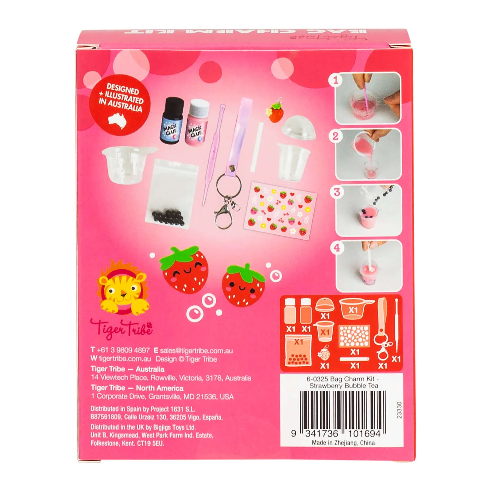 Tiger Tribe Bag Charm Kit - Strawberry Bubble Tea