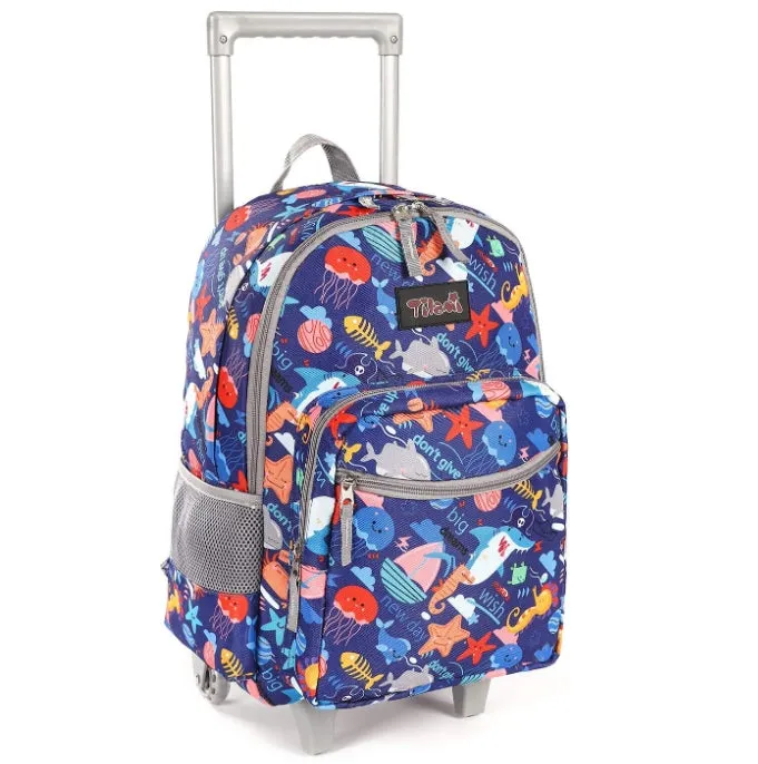 Tilami 18-inch Shark Blue Double Handle Rolling Backpack