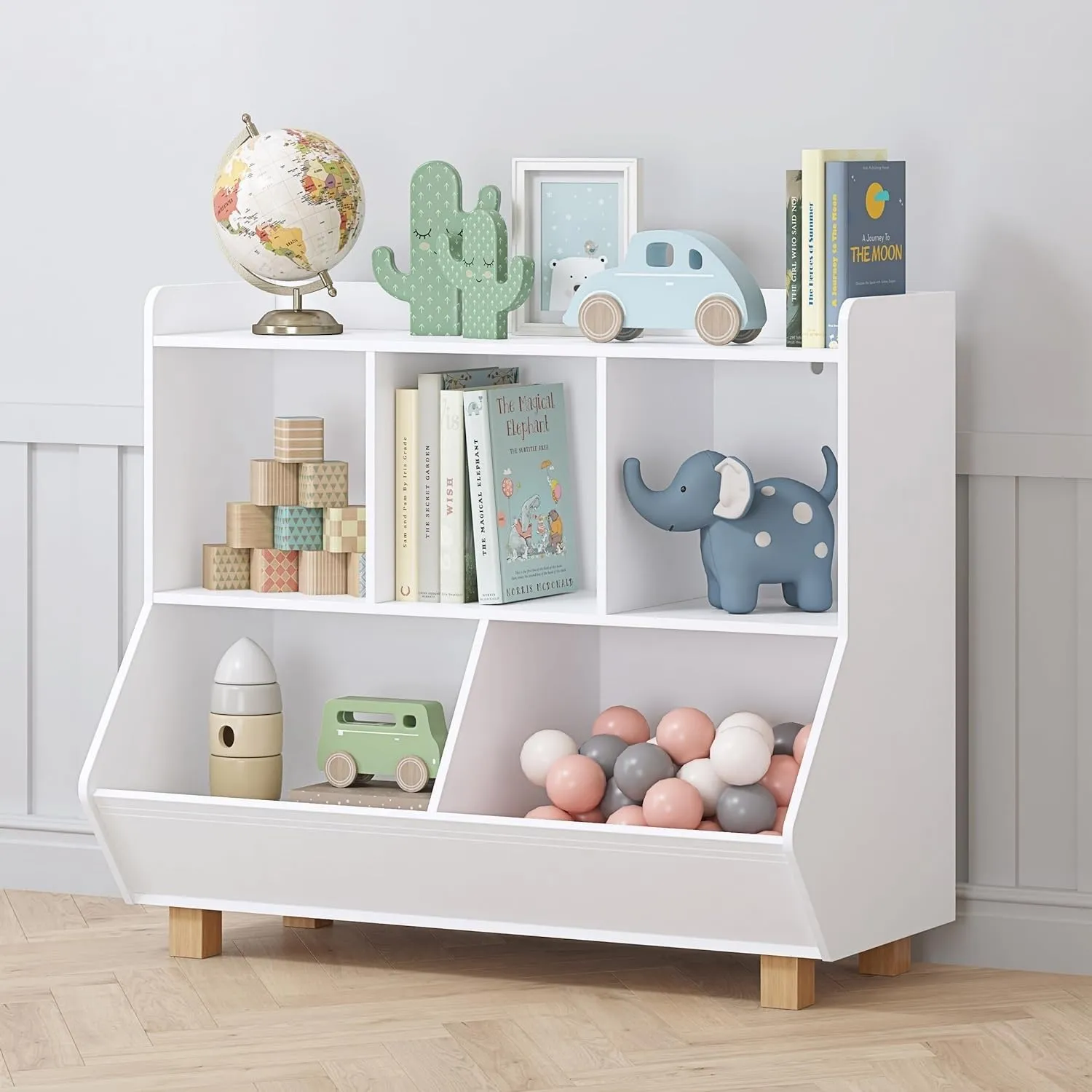 Toy Storage Organizer Kids Bookshelf and with Legs 5 Cube White