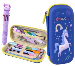 Toyshine 3D EVA Unicorn Pencil Pouch Large Capacity Pencil Pen Organizer Box Pouch Bag with Compartment Student Stationery Box for Age 3  (Blue)