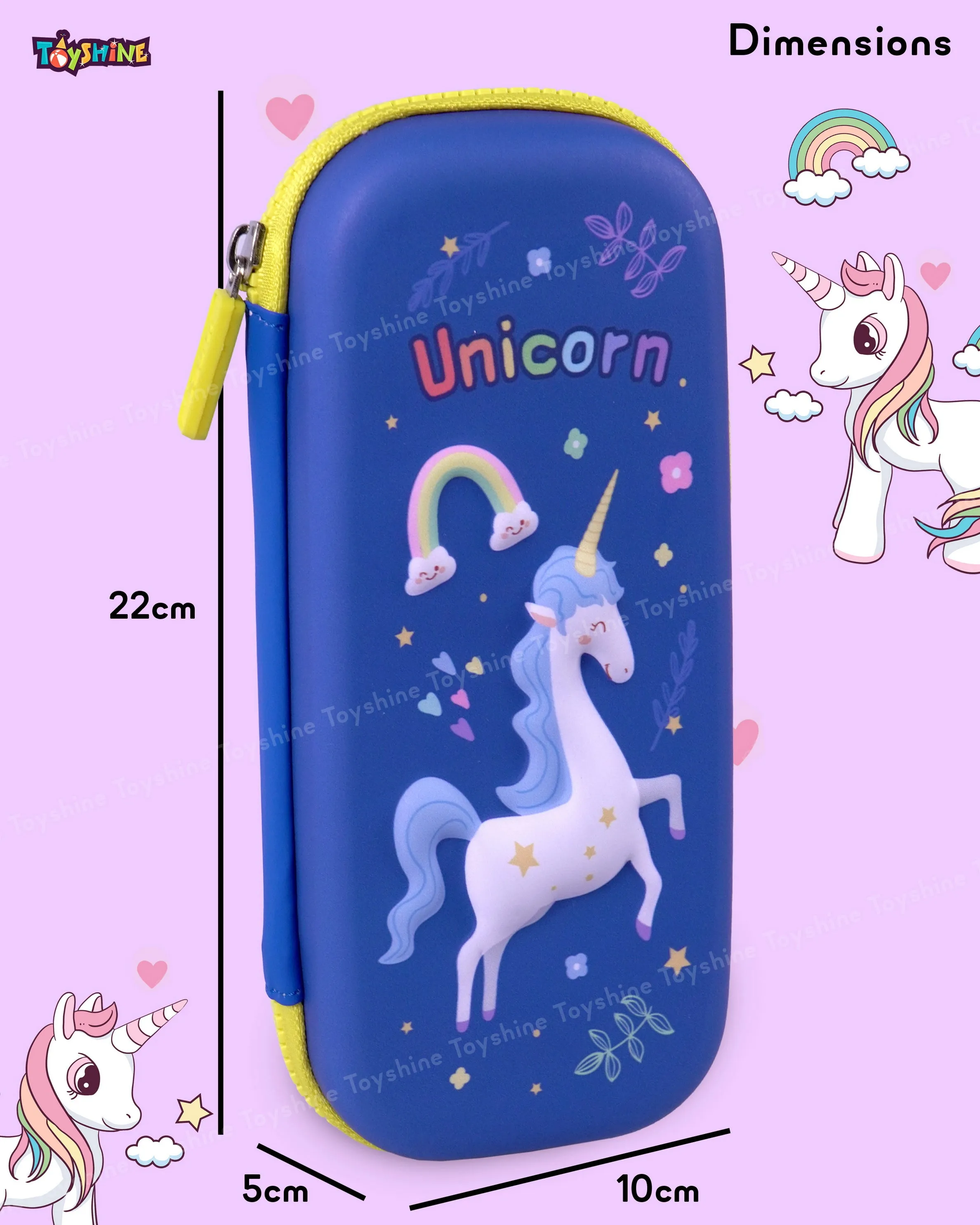 Toyshine 3D EVA Unicorn Pencil Pouch Large Capacity Pencil Pen Organizer Box Pouch Bag with Compartment Student Stationery Box for Age 3  (Blue)