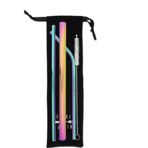 Triple Threat Stainless Steel Straw Set with Travel Pouch (Rainbow)