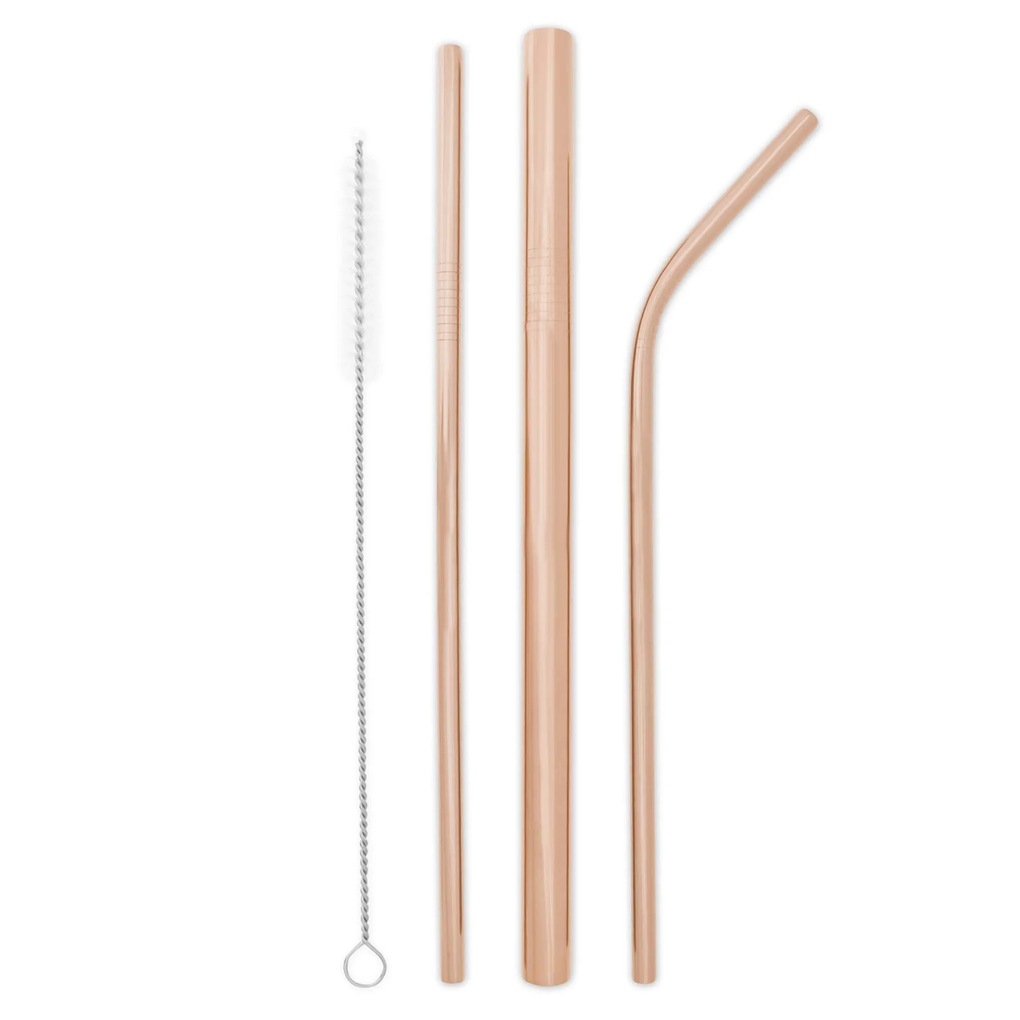 Triple Threat Stainless Steel Straw Set with Travel Pouch (Rose Gold)