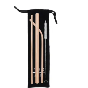 Triple Threat Stainless Steel Straw Set with Travel Pouch (Rose Gold)