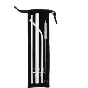 Triple Threat Stainless Steel Straw Set with Travel Pouch (Silver)