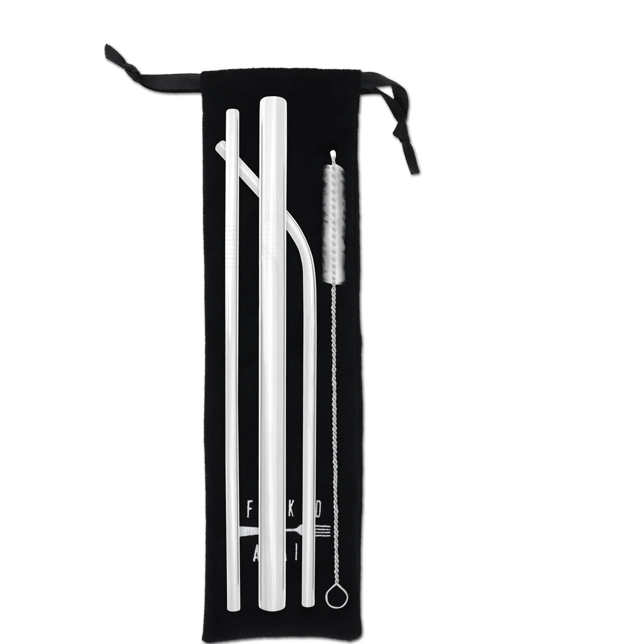 Triple Threat Stainless Steel Straw Set with Travel Pouch (Silver)