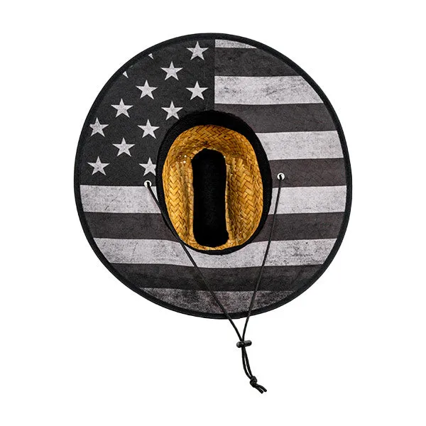 Under Brim Straw Hat | Blackout American Flag
